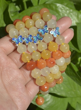 新疆戈壁玉蝴蝶算盘珠子女士手链