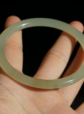 36#内径59mm正品天然和田玉手镯青白玉手镯细条圆条