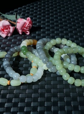 正品男女士青白玉随型原石手链