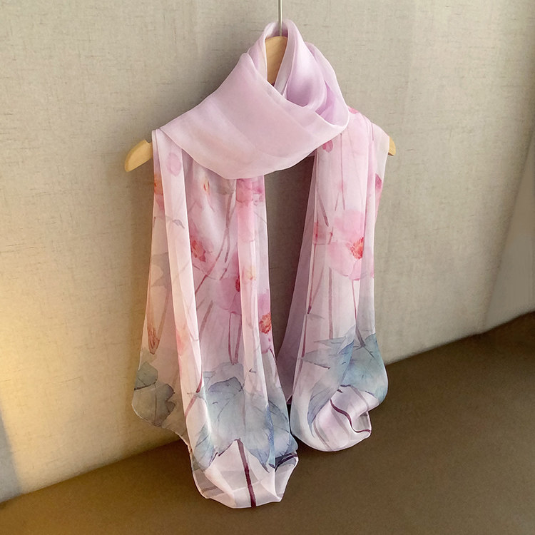 高雅致莲花春夏大丝巾真丝薄披肩围巾桑蚕丝绿色荷花文艺女春秋冬,淘宝优惠券,粉丝福利购,淘宝优惠卷