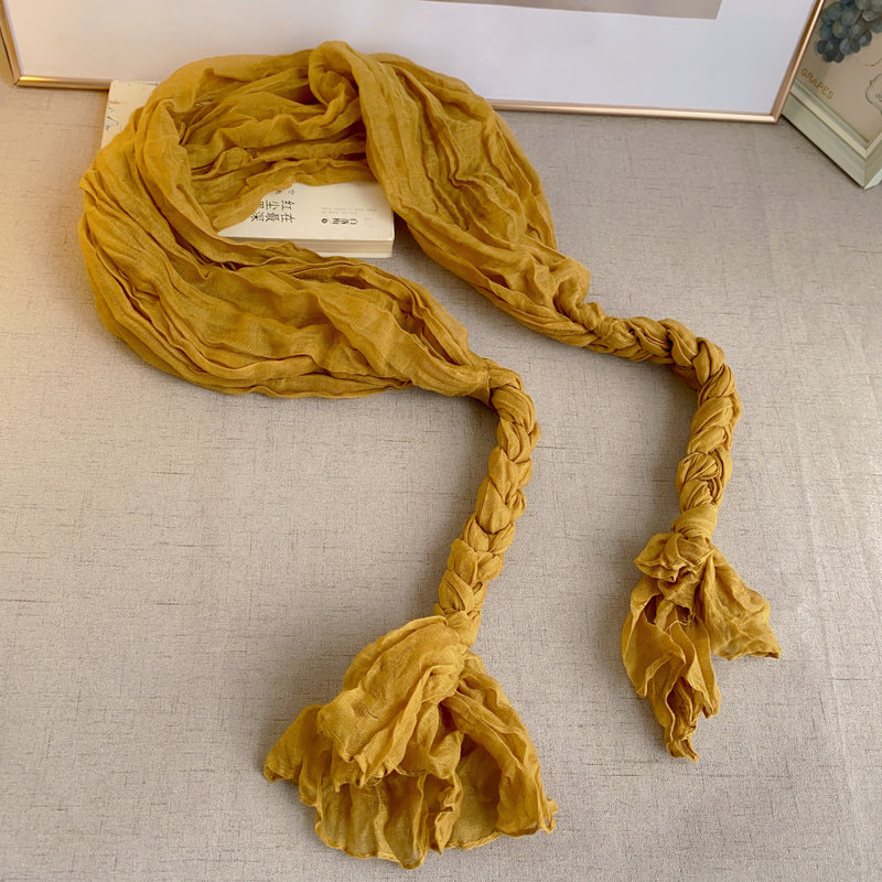 新款春秋纯色复古棉麻围巾女褶皱百搭黑色短款民族风护颈装饰纱巾,淘宝优惠券,粉丝福利购,淘宝优惠卷