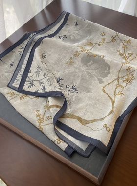 烟雨灰古意国风丝巾长条丝巾百搭