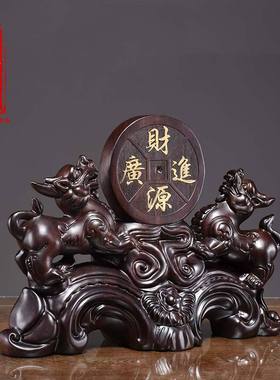 黑檀木雕貔貅摆件实木质雕刻红木家居玄关装饰店铺乔迁送礼工艺品