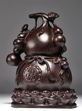 黑檀木雕福禄葫芦摆件实木质大号家居客厅桌面装饰红木送礼工艺品