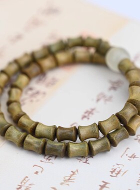 天然绿檀木竹节珠双圈手串檀香木质佛念珠盘文玩男士女款手链礼物