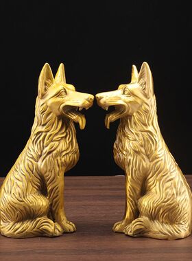 黄铜狗摆件狼狗一对生肖狗看门金钱狗招财补西北角工艺品家居玄关