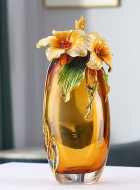 欧式玄关电视柜创意客厅装饰摆件玻璃插花瓶瓶家居珐琅彩花瓶摆件