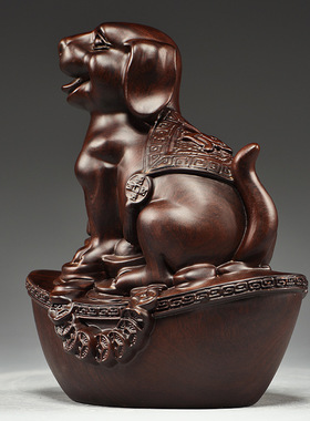 黑檀木雕狗摆件十二生肖狗摆设家居客厅电视柜办公装饰红木工艺品