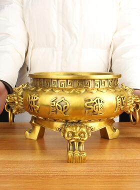 佛法铜香炉摆件 三足铜熏香炉摆件 佛字铜香炉摆件
