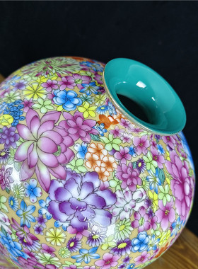 景德镇陶瓷花瓶粉彩万花瓷瓶中式家居客厅插花装饰品玄关书房摆件