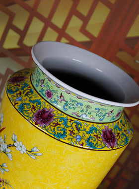 景德镇陶瓷器 珐琅彩花鸟直筒瓶 家居酒店装饰工艺摆件 厂家供应