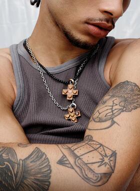 BABAMA十字架锁骨链男生项链