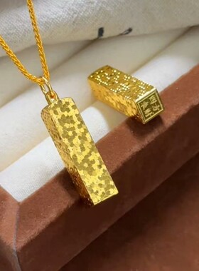 沙金饰品碎冰冰四方来财小金条吊坠项链女仿黄金高级感金砖锁骨链