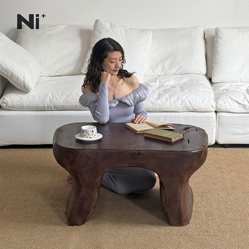 Ni+尼家中古侘寂风实木茶几异型客厅家用茶桌民宿酒店装饰矮茶桌 - 图1