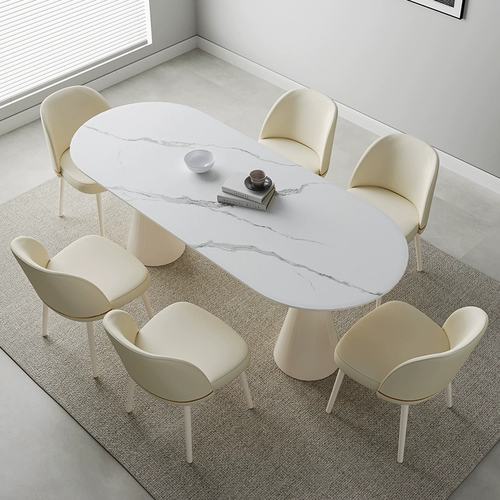 Французская каменная панель обеденный стол Light Luxury Modern Minimalist natude stoble Домохозяйство маленькая квартира Красная крема для ресторанов и стулья