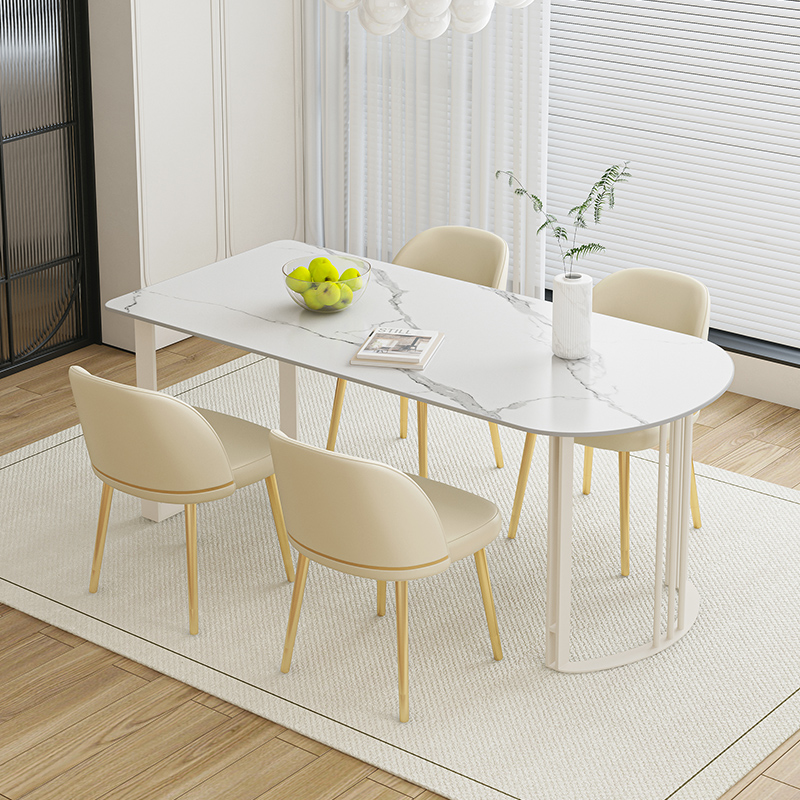 岩板岛台餐桌现代简约轻奢小户型奶油风半圆形餐桌椅子组合家用-图2