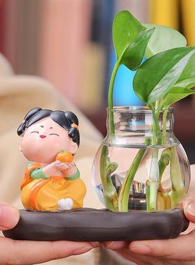 十二生肖水培花盆玻璃透明卡通花瓶树脂绿萝花器创意客厅家居摆件