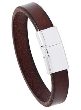 棕色文艺男女休闲多色合金磁铁扣光面森系简约牛皮手链复古手环