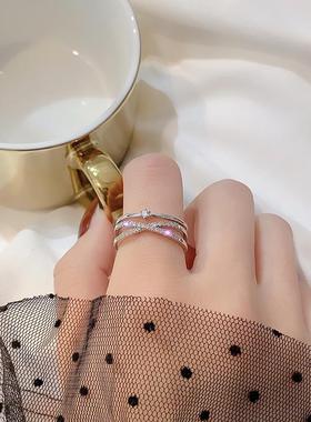 可调节食指开口冷淡风交叉戒指女潮个性网红时尚小素圈指环