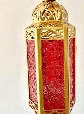 厂家直销美式乡村彩色玻璃风灯烛台家居装饰铁艺烛台小马灯摆件