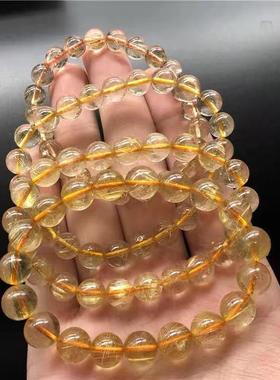 天然金发晶手链6-14巴西钛晶发晶黄色水晶珠子散珠手串男女