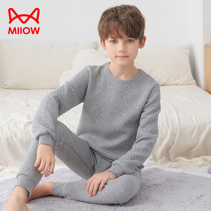 猫人儿童保暖内衣男孩大童秋衣秋裤套装全纯棉三层夹棉青少年加厚,淘宝优惠券,粉丝福利购,淘宝优惠卷