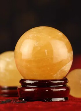 火烧天然厨房天门家里黄水晶球摆件原石家居摆设黄色水晶球西北角
