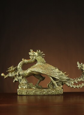 全铜汉龙汉凤 铜龙凤凰家居店铺桌面工艺品摆件龙凤戏珠龙凤呈祥