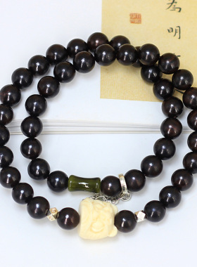 民族风念珠装饰开心醒DIY狮款黑檀木手链厂家批发规格8MM男女首饰