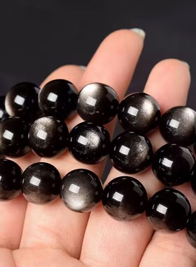 天然乌金黑曜石素圈单圈手链银曜石金曜石猫眼冰曜石手串