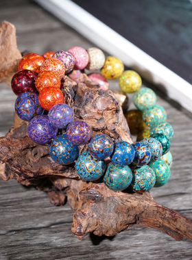 大漆珠镶欧泊渐变彩虹款多宝手串男女士情侣手链佛珠饰品珠串