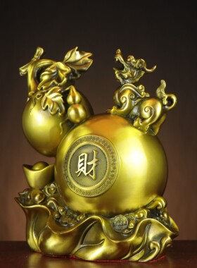 铜福禄兽 黄铜葫芦 葫芦貔貅 家居店铺铜摆件 福禄寿 财字貔貅