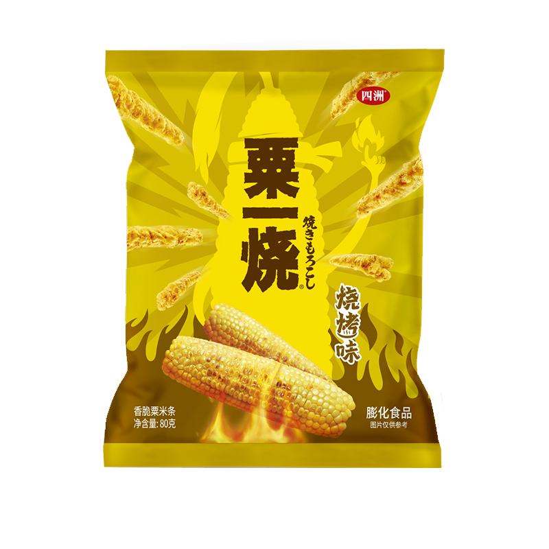 四洲栗一烧蒜蓉烧烤香辣味栗米条栗米棒80g*5袋休闲零食小吃薯条 - 图2