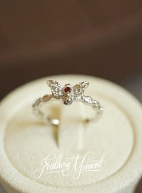 FM 结伴小蜜蜂 优雅橄榄石与石榴石925银戒指复古设计文艺气质