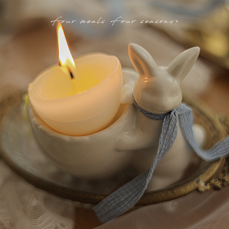 《溏心蛋》鸡蛋与野兔香薰蜡烛摆件蛋托伴手生日礼物盒fourmeals - 图1