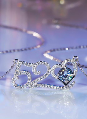 纯18K金会跳动的心520项链女骨链莫桑石吊坠生日七夕礼物送女友