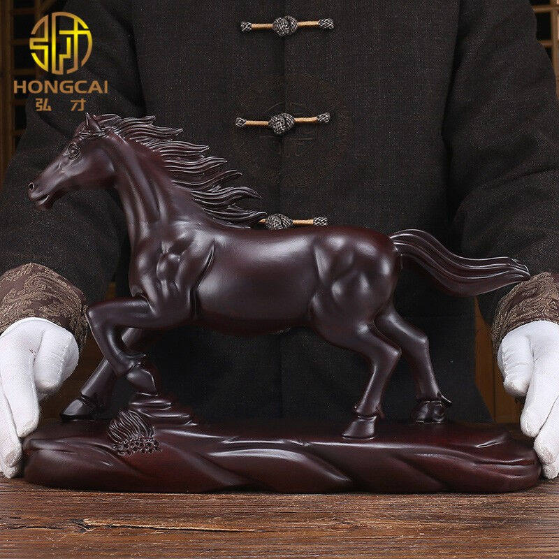 弘才中式实木雕刻马摆件马到成功开业送客户商务礼品晋升礼物木质