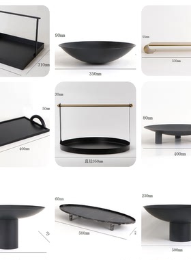 新中式轻奢描金哑黑托盘摆件