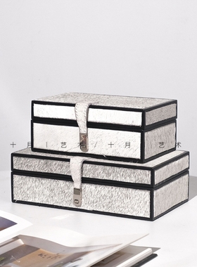 现代简约高级灰马毛皮轻奢首饰盒