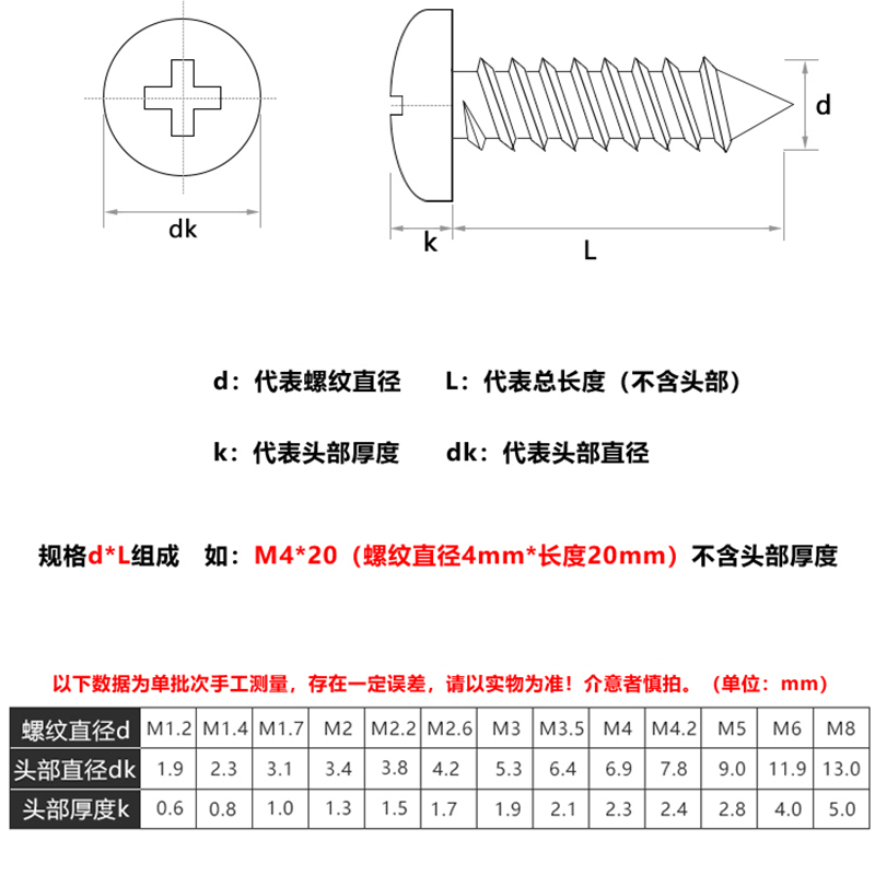 316不锈钢十字圆头自攻螺丝螺钉PA盘头尖尾M2M2.2M2.3M3M3.5M4ST6 - 图1