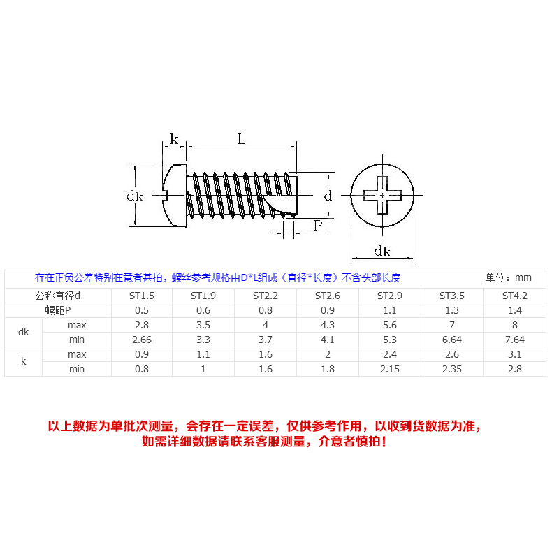 黑色PB圆头十字平尾自攻螺丝钉盘头M1M1.4M1.7M2M2.3M2.6M3M3.5M4 - 图1