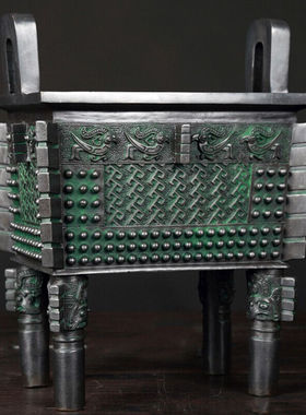 慕芳阁纯黄铜父戊方鼎仿古青铜器鼎大号铜鼎摆件办公室桌面装饰品