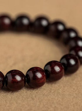 喜饰兴【小叶紫檀手串】情侣款手串女黑檀木檀香木饰品和田玉珠手