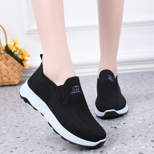 春季防滑软底轻便透气一脚蹬妈妈鞋平底舒适不累脚休闲老北京布鞋 - 图0