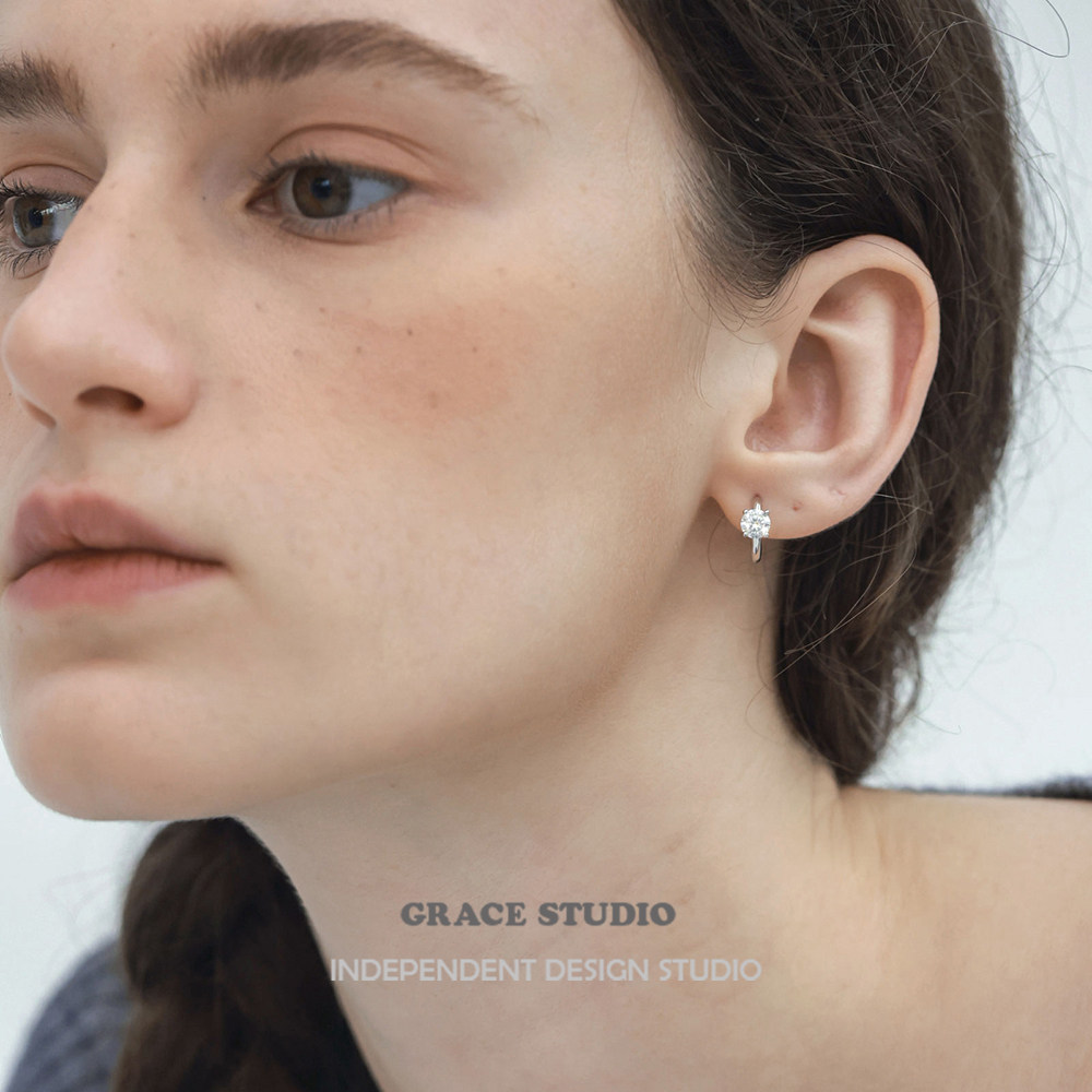 G/S经典款 轻奢超闪莫桑钻纯银耳扣耳圈火彩钻石首饰耳环耳饰女,淘宝优惠券,粉丝福利购,淘宝优惠卷