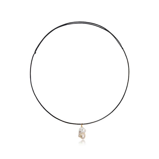 G/S high-end black leather rope baroque pearl necklace