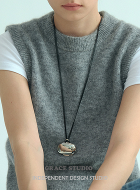 G/S金属小盒子吊坠黑绳毛衣链