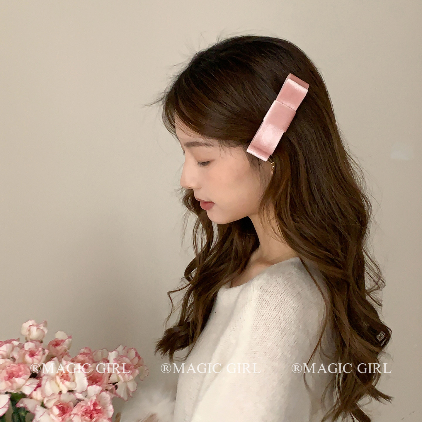 粉色立体丝绒蝴蝶结发夹女小众百搭弹簧夹发饰甜美发卡半扎发头饰,淘宝优惠券,粉丝福利购,淘宝优惠卷