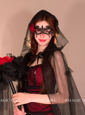 万圣节斗篷女王黑色蝴蝶网纱披风暗黑加长款魔女披肩成人女巫薄纱