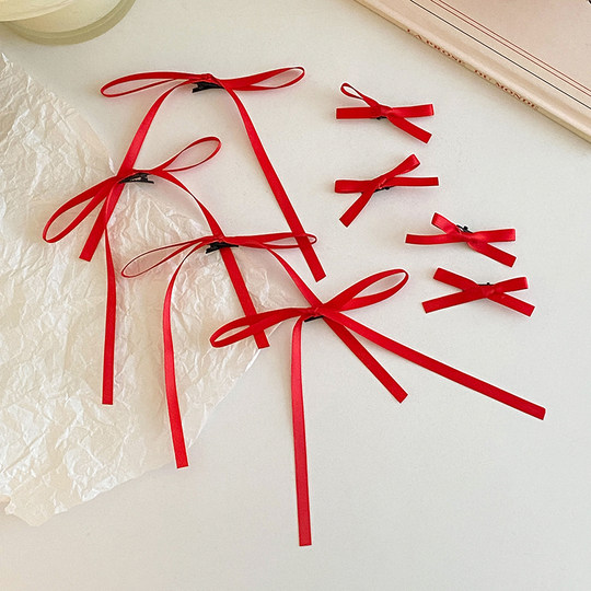 8个装丝带蝴蝶结发夹ins芭蕾风红色发饰氛围感新年刘海夹子头饰女